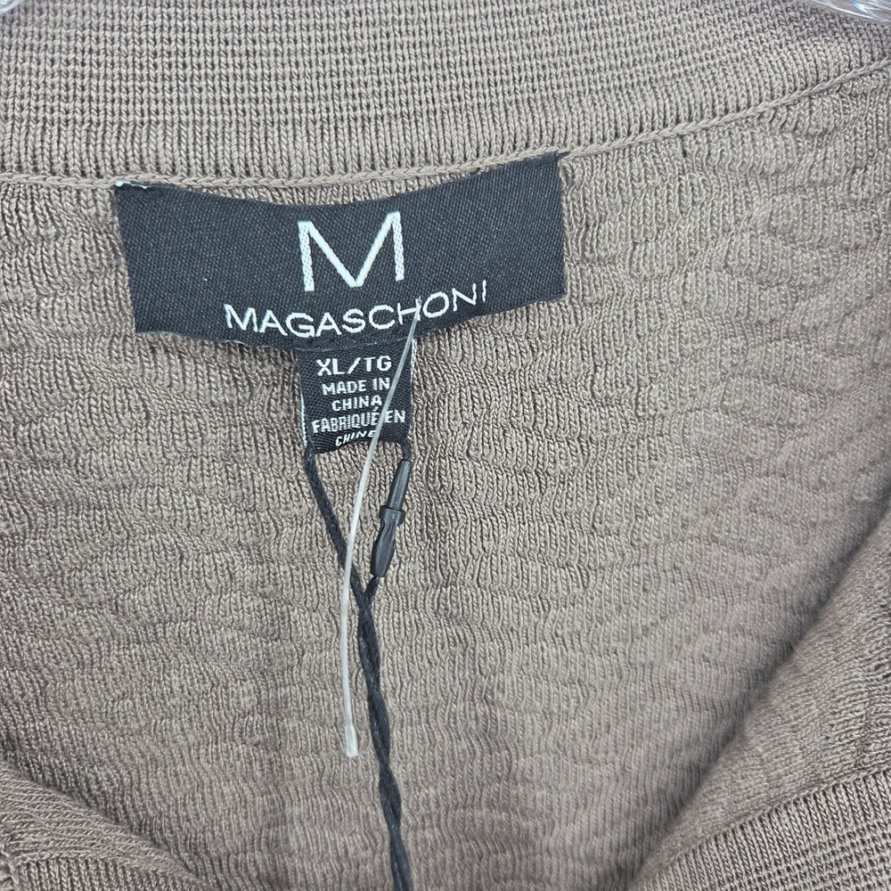 Magaschoni Knit Polo Shirt XL Taupe Textured Short Sleeve Quiet Luxury Boho - Picture 3 of 7